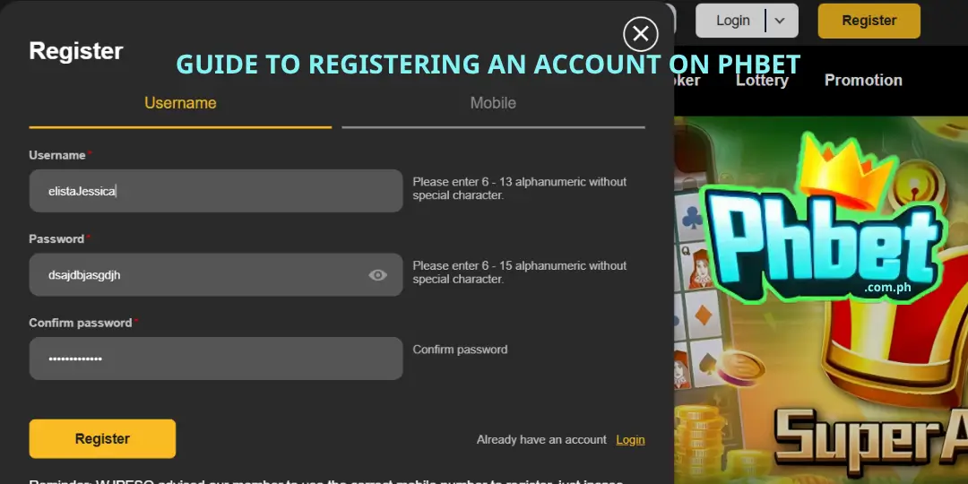 GUIDE TO REGISTERING AN ACCOUNT ON PHBET